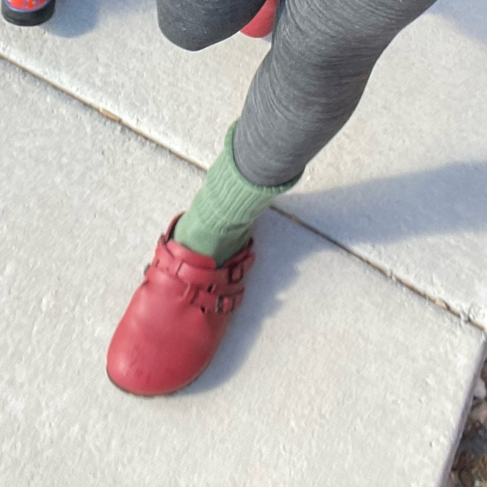 Birkenstock red clogs